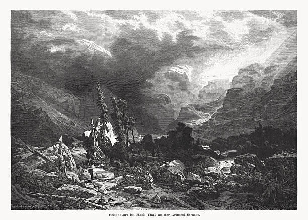 istock Rockslide in the Hasli valley, Switzerland, wood engraving, published 1876 2222032629