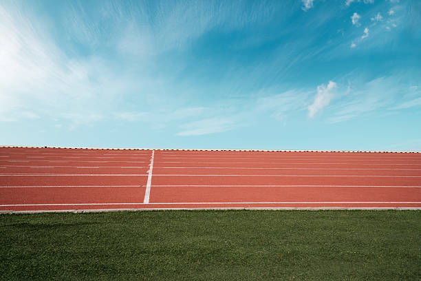 istock Empty athlete track or running track with blue sky. 2222042938