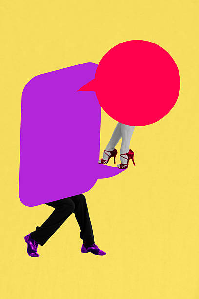 istock Vertical banner image art collage of bodyless human stand legs bubble communication icon speech conversation talk phrase 2222043366