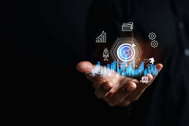 istock Business strategy of target, goal, growth chart, AI, and data analytics 2222043497