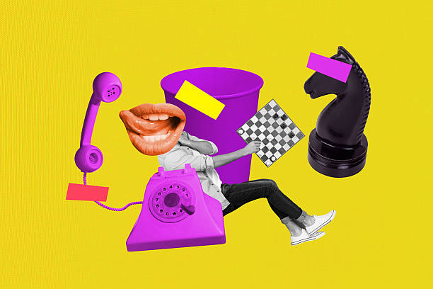 istock Composite art 3d creative image collage of anonym guy instead head mouth lips lick tongue telephone helpline service cup chess 2222043971