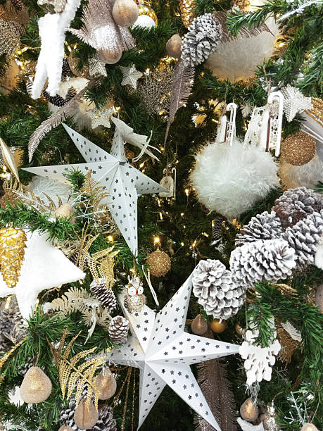 White Christmas Tree with Star on Top (Close-up)