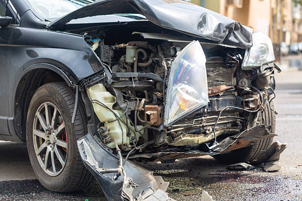 istock Destroyed crashed car outdoors after car crash traffic accident. Car insurance concept 2222063011
