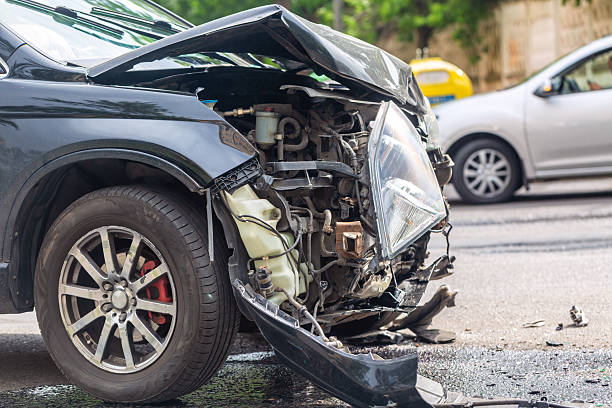 istock Destroyed crashed car outdoors after car crash traffic accident. Car insurance concept 2222063019