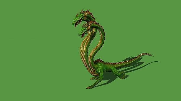 3D illustration -  Hydra mystical water snake roars - isolated on green screen