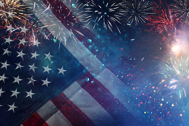 istock American flag with festive bright lights 2222069581