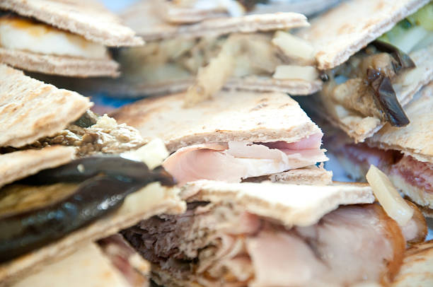 Cool and delicious piadine with ham , cheese and vegetables squaccherone