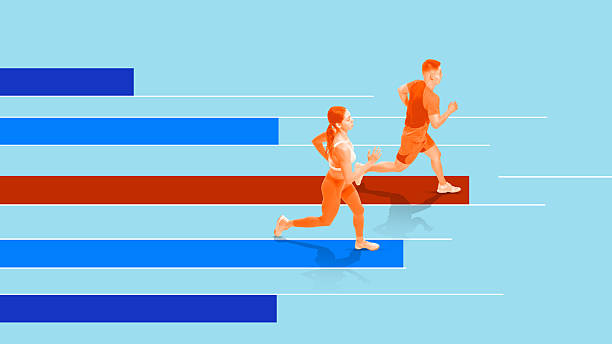 3d illustration composite light effect on silhouettes of people competing in sport concept