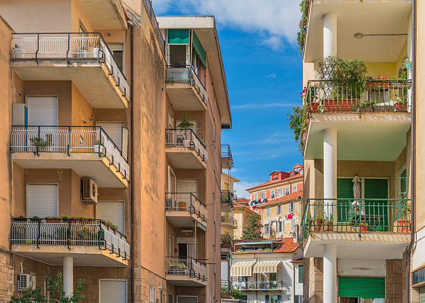 Housing detail of Porto Maurizio in Oneglia, a former town in northern Italy on the Ligurian coast, in 1923 joined to Porto Maurizio to form the Comune of Imperia.