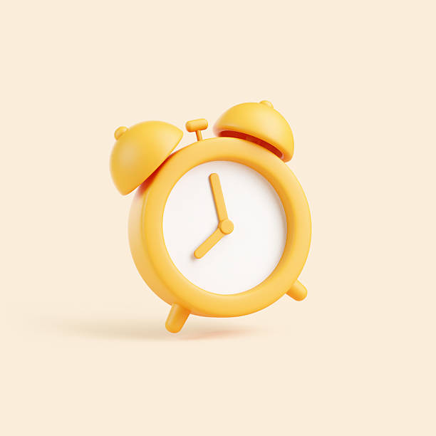 istock Floating Yellow Alarm Clock 3D Illustration on Beige Background 2222106926