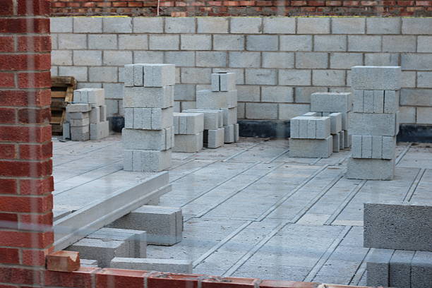 istock New building under construction, half built external walls with no people 2222111801