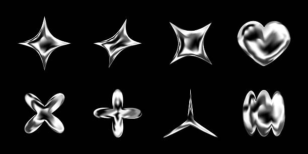 istock 3D chrome shapes in Y2K silver style with stars, hearts and metallic liquid elements. Glossy futuristic icons and geometric figures. Isolated abstract gradient objects with sparkles. Eps illustration 2222120339
