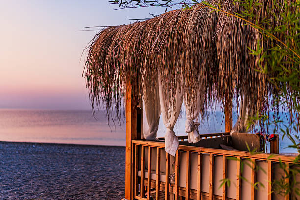 Cottage in a Camp in Sinai, Taba desert with the Background of the Sea and Mountains.