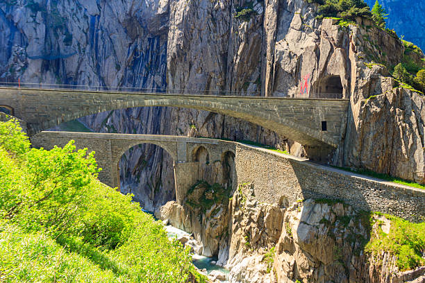 The Devil's Bridge (Teufelsbrucke) over of Schollenen Gorge (Schollenenschlucht) near Andermatt, Switzerland