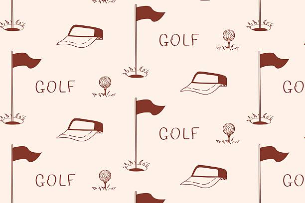 Stylish golf pattern with caps, flags and balls in minimal doodle style. Great for fashion design, branding, golf club visuals and stationary prints.