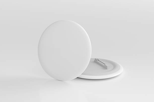 istock White Glossy Badge, Button, Pin Mockup on White Background - 3D Illustration Render 2222136838