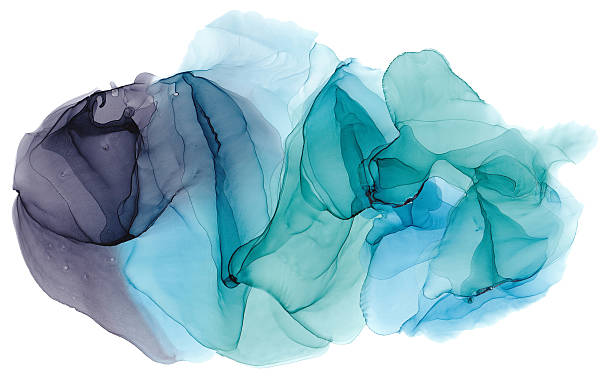 istock Abstract background texture with alcohol ink blob isolated on white. Watercolor spot smoke background. Colorful stains, splashes, droplets, smudges in grunge style. Blue and green 2222144403