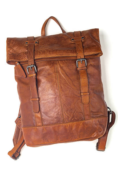 istock Modern leather backpack on a white background. Stylish accessory close-up. View from above. 2222152926