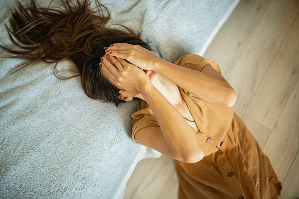 istock Asian woman struggles with mental breakdown alone at home. 2222153179