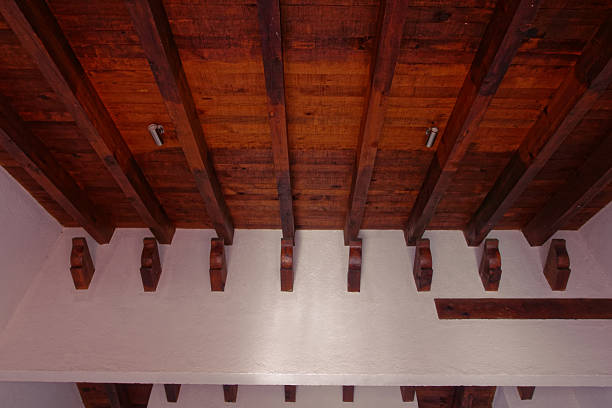Wooden beams. Structure of wooden houses and roofs.