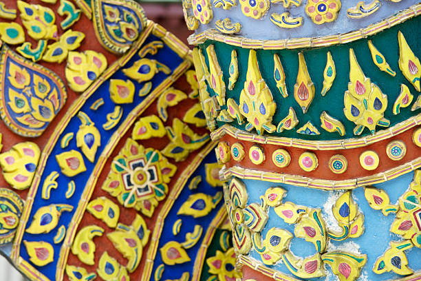 istock Colorful Traditional Artwork on Temple Columns in Thailand 2222170943