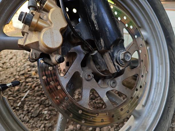 istock Close up of motorcycle disc brakes 2222172112