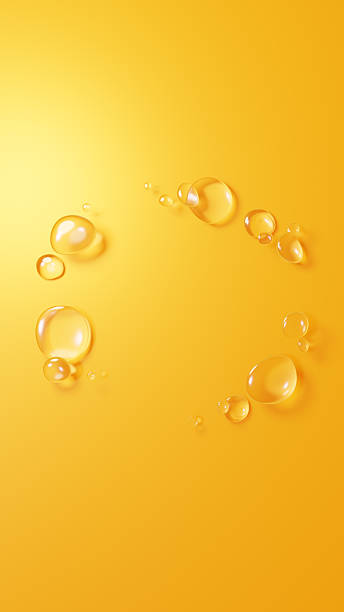 3D Illustration.Background image of multiple water droplets on yellow background. (Vertical)
