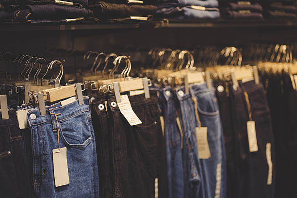 istock jeans are displayed with price tags 2222176642