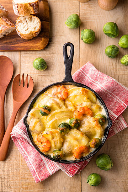 Baked New Potatoes and Brussels Sprouts with Cheese
