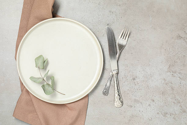 istock Setting with beautiful cutlery on textured table, top view. Space for text 2222182805