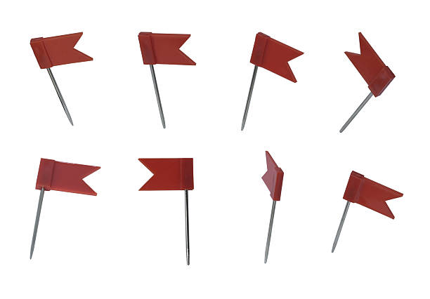 istock Set of red push pins isolated on white background 2222186070