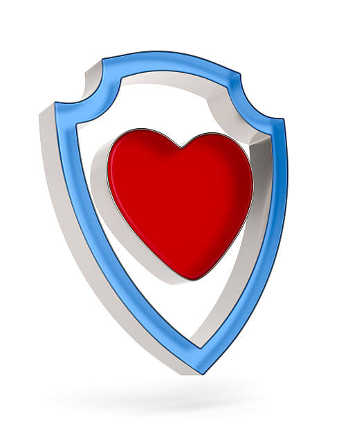 istock Heart and shield on white background. Isolated 3D illustration 2222187425