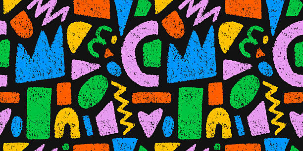 istock Hand drawn of colorful crayon abstract shapes. Vector seamless pattern of contemporary texture figure in doodle style. Design elements perfect for banner, print, decor 2222204606