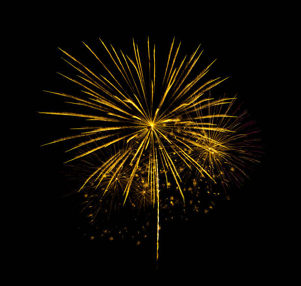 Festive golden fireworks display isolated on black background for celebration and anniversary