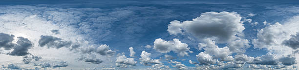 istock Seamless cloudy blue sky hdri panorama 360 degrees angle view with zenith and beautiful clouds for use in 3d graphics or game development as sky dome or edit drone shot 2222208539