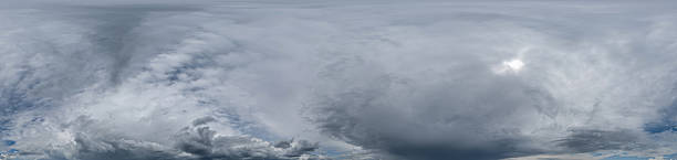 istock Overcast sky panorama on rainy day with Nimbostratus clouds in seamless spherical equirectangular format. Full zenith for use in 3D graphics, game and for aerial drone 360 degree panorama as sky dome. 2222210342