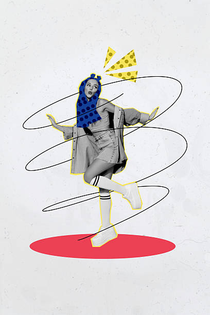 istock Composite trend artwork sketch image photo collage of surreal space young lady model posing moving dance party listen music pop style 2222211701