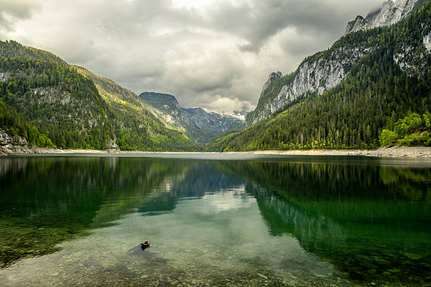 Gosau (Austria) lake panorama with overcast weather