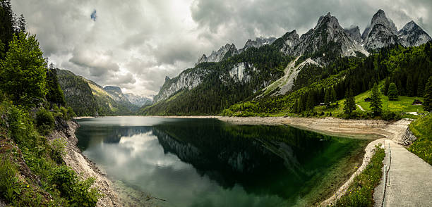 Gosau (Austria) lake panorama with overcast weather
