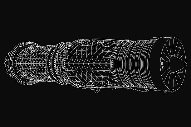 istock A detailed 3D model of a jet engine blueprint on a black background, showcasing intricate turbine components and aerodynamic design. The realistic rendering highlights precision engineering 2222215545