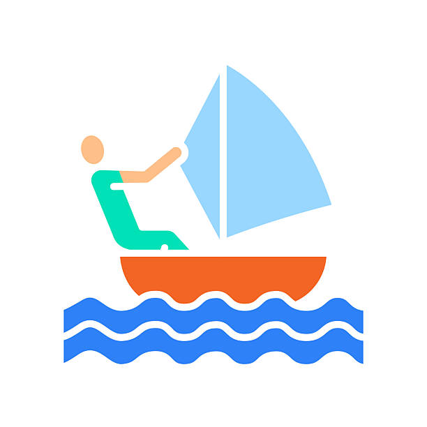 sailing color flat icon for digital and print projects. sailing color flat icon for digital and print projects. Minimal clean icons for apps and websites. Modern simple icons for UI UX and branding keel-boat stock illustrations