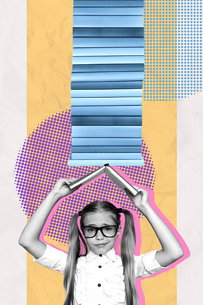 istock 3d sketch image vertical collage of minded schoolgirl hold book stack education reader supplies literature subject library 2222221798