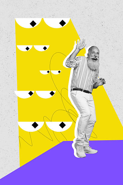 istock Trend artwork collage template composite sketch of aged man beard pose stand suffer eye watch focus security oversee escape control search 2222221989