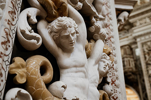 Close-up of a marble sculpture in Palermo Cathedral. stock photo