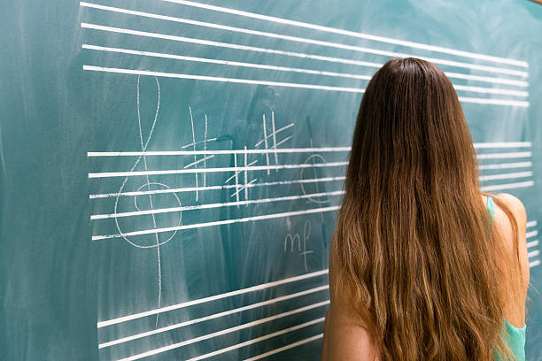istock Music student studying notes on blackboard in music school 2222225262