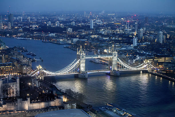Night view of London part of the capital of Great Britain with the River Thames and the famous Tower Bridge.