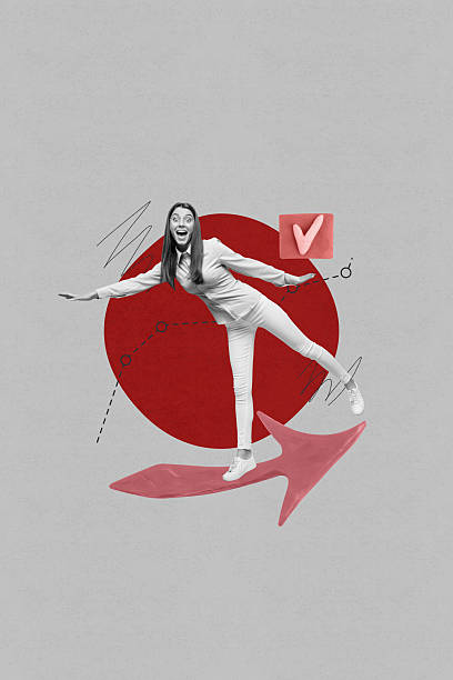 istock Poster creative collage of person stand moving pointer with check mark on grey background 2222227335