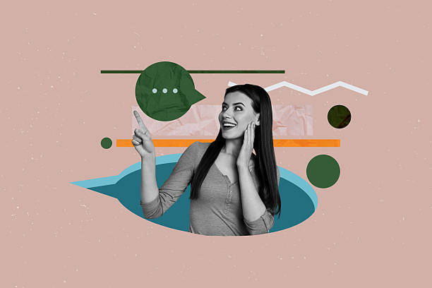 istock Creative full artwork collage of happy girl stand bubble communication icon chatterbox conversation speech phrase monologue 2222228362