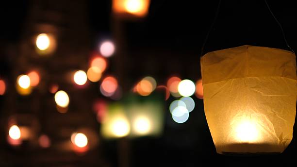istock Lantern in the night with light bokeh background. 2222231972