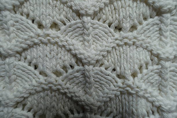 istock Close up of white wavy knitted lace fabric 2222234302